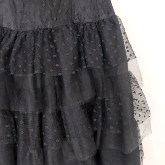 Vtg 80s Black Polka Dot Tulle Strapless Ruffle Tiered Mini Party Prom Dress - Picture 7 of 9